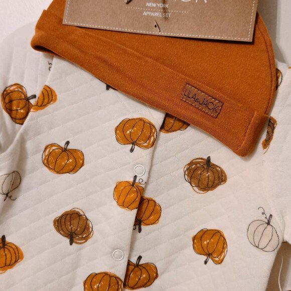 Lila & Jack pumpkin footie with matching beanie 3/6m - Picture 3 of 4